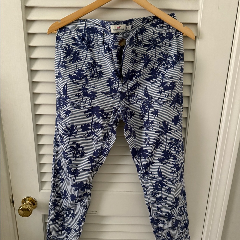 Vineyard Vines Women's Blue Palm Print Cropped Pants
